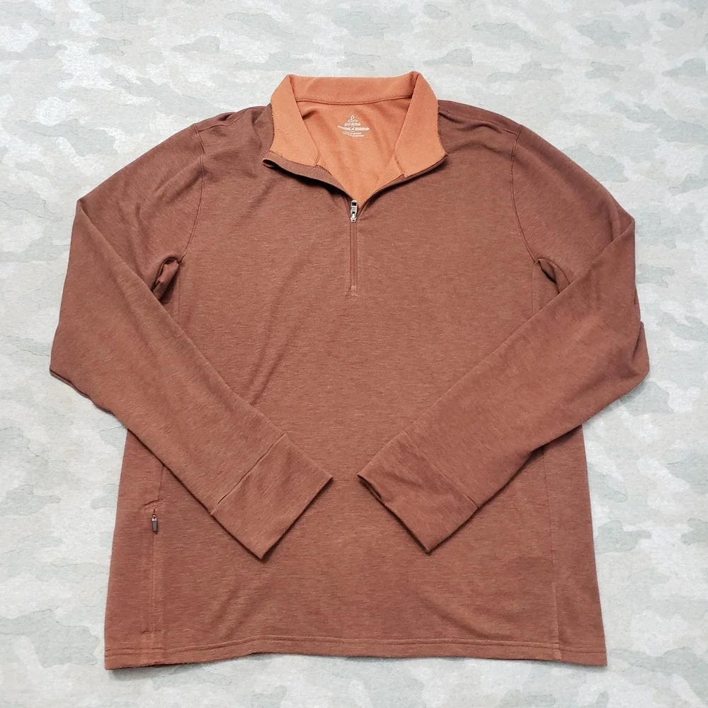 Prana‎ Shirt Mens Medium Brown Quarter Zip Long Sleeve Outdoors